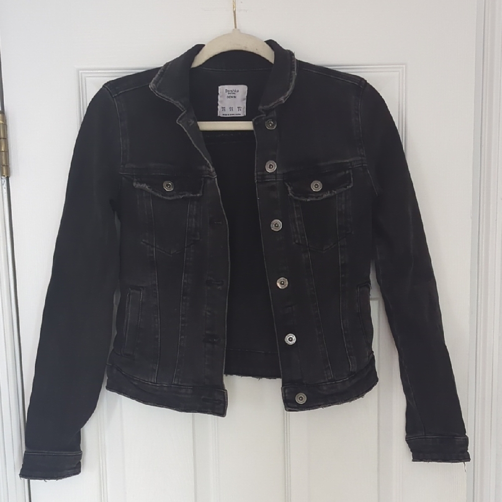 Bershka Washed Black Denim Jacket - Women's Jean Coat